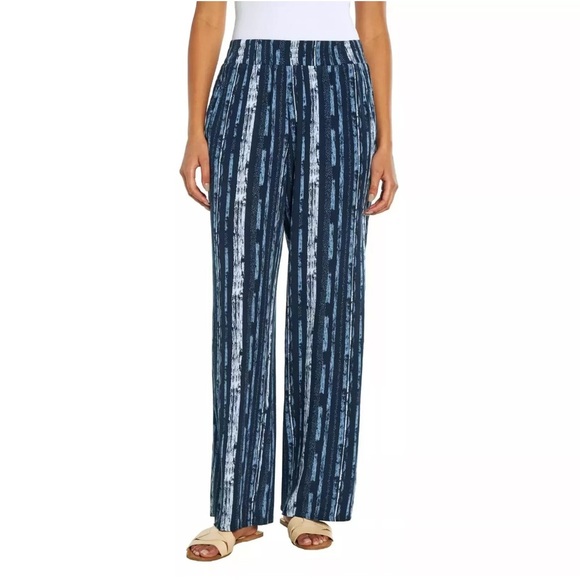 Three Dots Women's Navy Striped Elastic Pull On Pant with Pockets Medium NWOT - Picture 4 of 7
